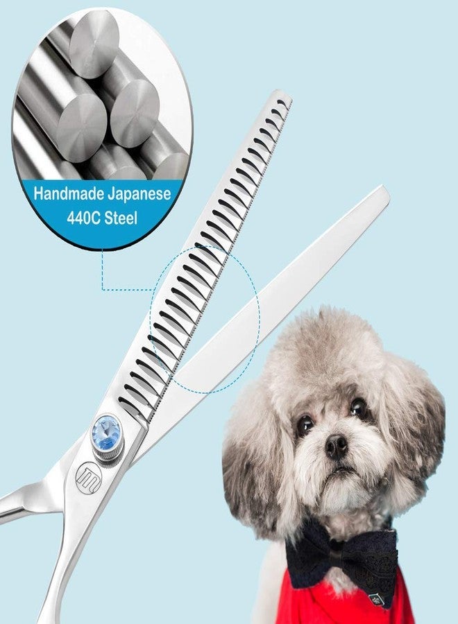 Moontay Professional Dog Grooming Straight, Curved, Thinning/Blending/Chunking Scissors Kit, JP-440C Stainless Steel Pet Cat Hair Cutting/Trimming Shears, Silver (8" (28-Serrated Tooth)) - Image 4